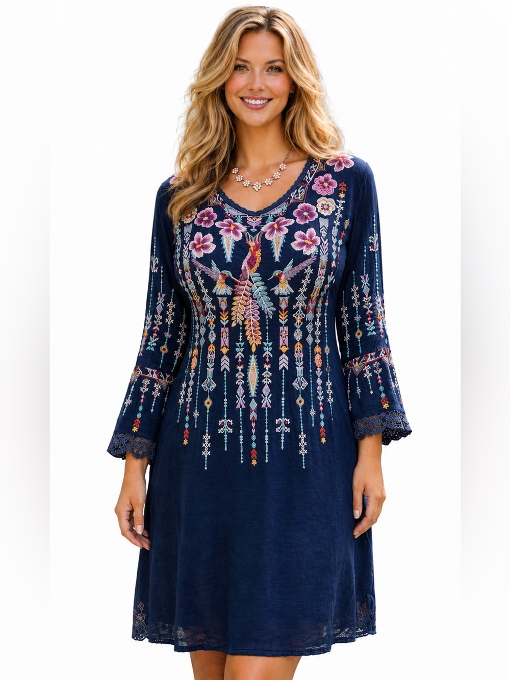 Johnny Was Lulu Heavily Embroidered Georgette Tunic/dress Hummingbirds NWT
